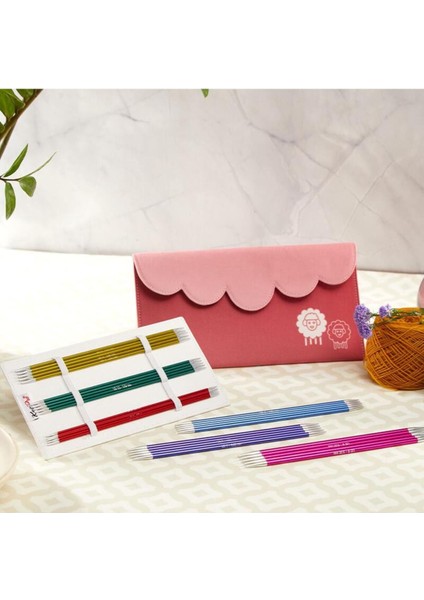 Knitpro ZING15CM Çorap Şiş Seti 47421 + Balım Örgü Evi Şiş Ölçer Hediyeli