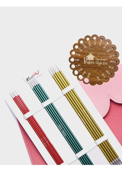 Knitpro ZING20CM Çorap Şiş Seti 47422 + Balım Örgü Evi Şiş Ölçer Hediyeli