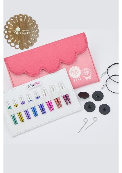 Knitpro Zing Mini 5cm Değiştirilebilir Misinalı Şiş Seti 47432 + Balım Örgü Evi Şiş Ölçer Hediyeli