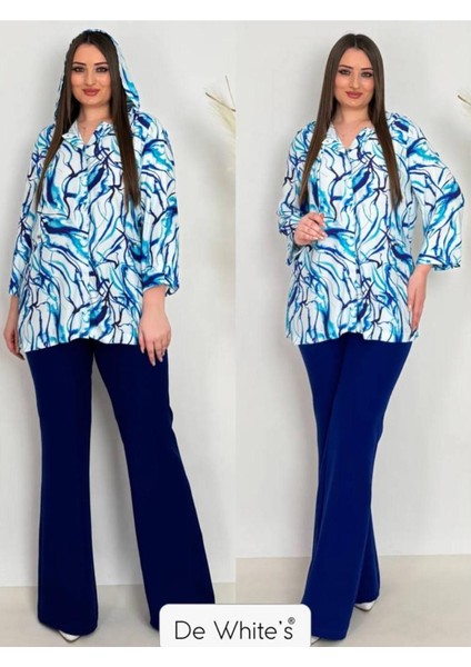 Büyük Beden Kapşonlu Empirme Baskılı Gömlek fiyatları