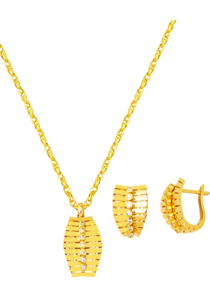 Sıralı Taşlı Ikili Altın Mini Spor Set 14 Ayar