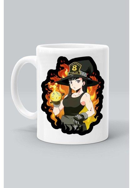 Anime Fire Force Maki Oze Karakter Baskılı Beyaz Kupa Bardak