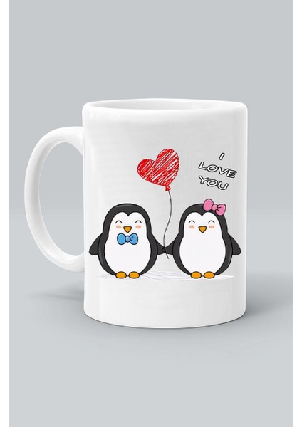 Sevimli Penguenler I Love You Seni Seviyorum Beyaz Kupa Bardak