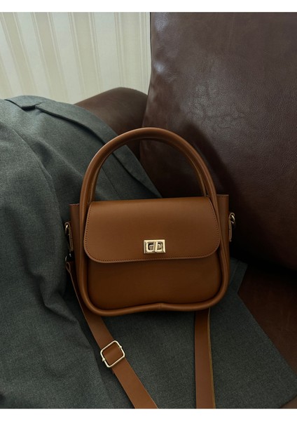 Kadın Gold Kilit Detaylı Ayarlanabilir Askılı Taba El Omuz Ve Çapraz Çanta Mona