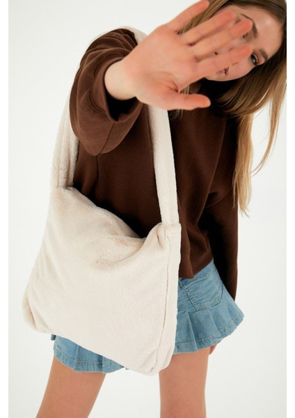 Krem Toscana Tote Çanta / Okul Çantası Omuzda & Çapraz (Boy:35 En:35 Sap:85)