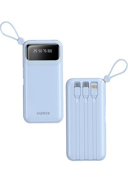 10.000 Mah Dijital Göstergeli Kendinden Kablolu Powerbank Mavi PB-120