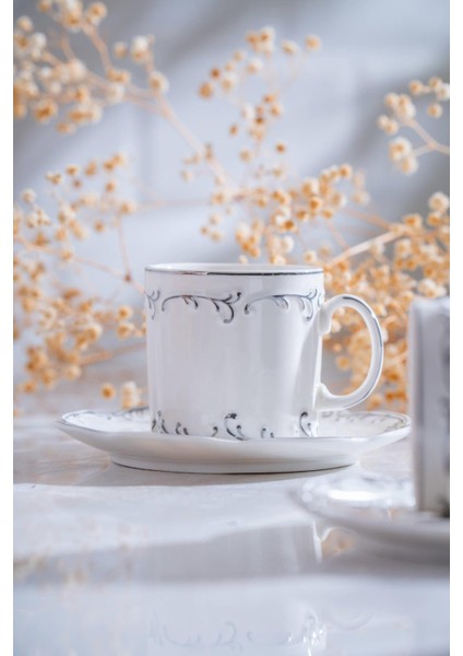 Marilla Silver 6'lı Porselen Kahve Fincanı Takımı - 90 ml
