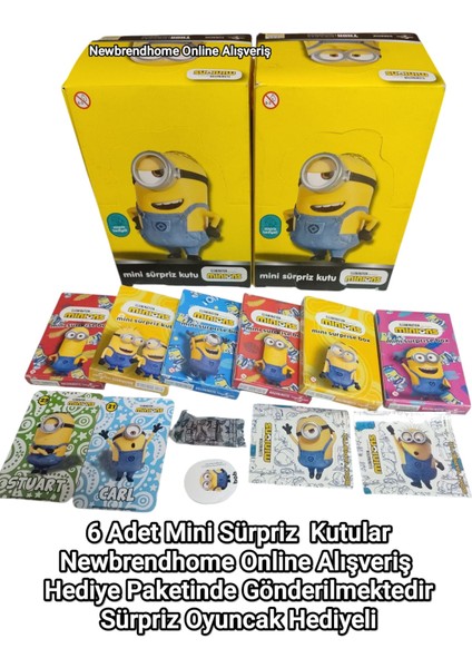 Mini Sürpriz Kutular (6 Adet Mini Sürpriz Kutuları) Minions Oyun Karakter Kartları ve Sticker