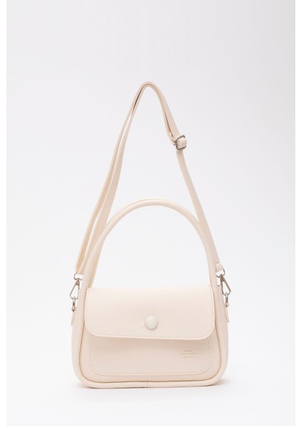 Krem Shk97 Deri Ön Cep Detaylı 2 Bölmeli Ayarlanabilir Askılı El,Kol Ve Omuz Çantası U:17 E:23