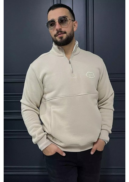 Yarım Fermuarlı Cepli Double Face Erkek Sweatshirt P-00013588 fiyatları
