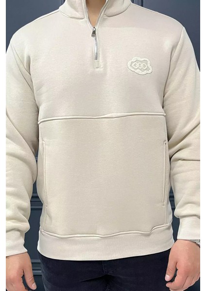 Yarım Fermuarlı Cepli Double Face Erkek Sweatshirt P-00013588 fırsatları