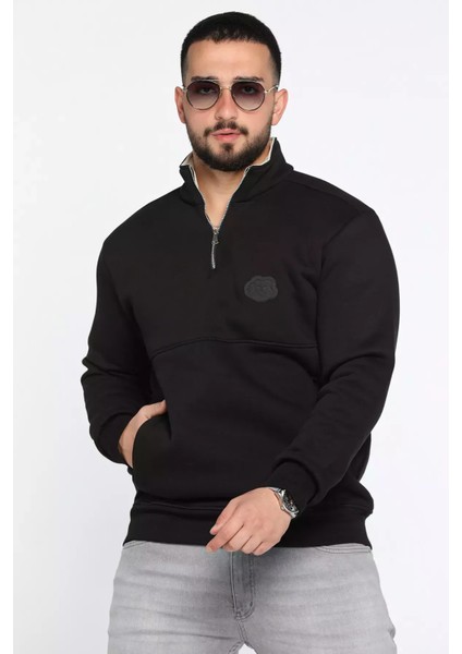 Yarım Fermuarlı Cepli Double Face Erkek Sweatshirt P-00013588