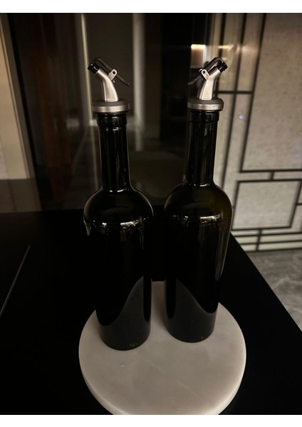 Luna Zeytin & Ayçiçek Yağı Için 800 ml Siyah Cam Şişe Seti Paslanmaz Kapaklı, Minimal Yağlık