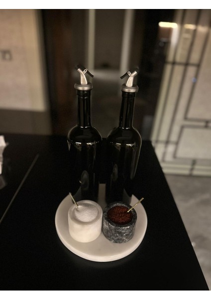 Luna Zeytin & Ayçiçek Yağı Için 800 ml Siyah Cam Şişe Seti Paslanmaz Kapaklı, Minimal Yağlık