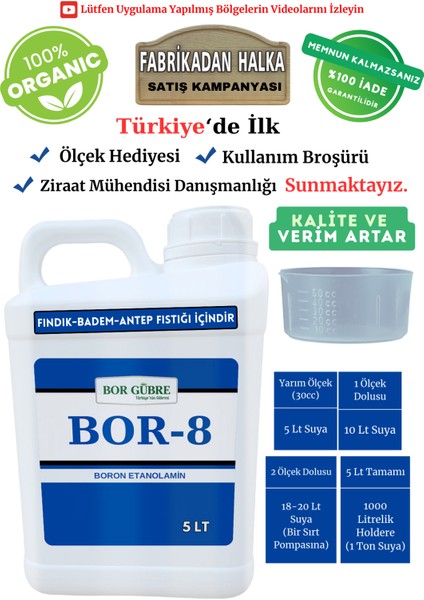 Fındık, Badem, Antep Fıstığı için Organik Sıvı Gübre Bor-8 5lt Maksimum Kalite