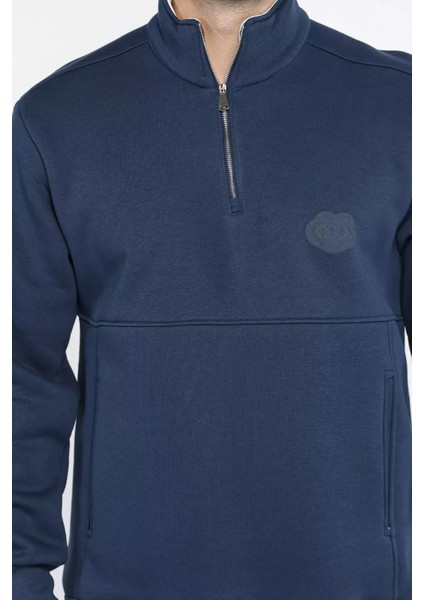 Yarım Fermuarlı Cepli Double Face Erkek Sweatshirt P-00013588 fırsatları