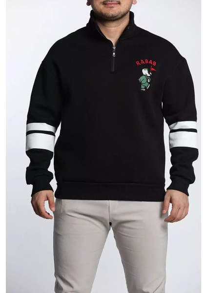 Erkek Yaka Fermuarlı Nakışlı Sweatshirt P-00006414