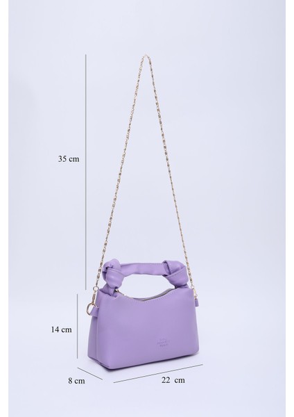 Lila Shk24 Soft Deri Düğüm Detaylı Zincir Askılı El Ve Omuz Çantası U:14 E:22 G:8 Cm fiyatları