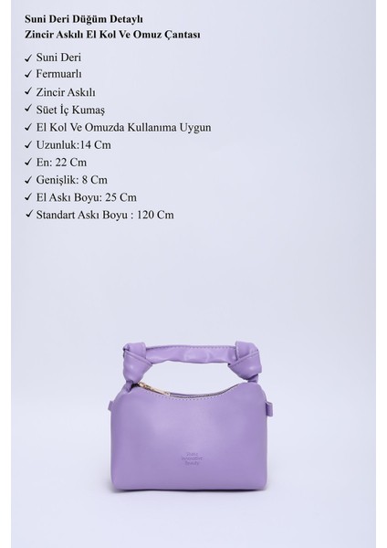 Lila Shk24 Soft Deri Düğüm Detaylı Zincir Askılı El Ve Omuz Çantası U:14 E:22 G:8 Cm modelleri