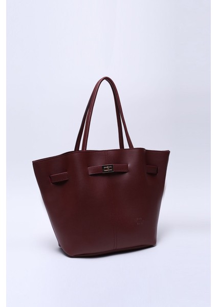 Bordo Shk159 Deri, Astarlı, Çıtçıtlı, Kilit Detaylı El, Kol Ve Omuz Çantası U:25 E:40 G:10 Cm fiyatları