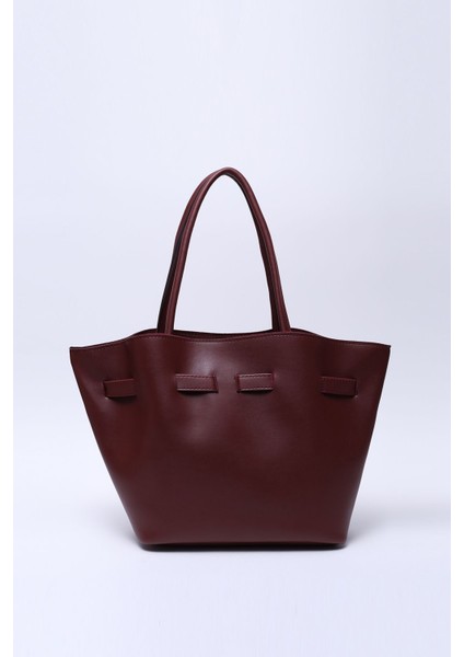 Bordo Shk159 Deri, Astarlı, Çıtçıtlı, Kilit Detaylı El, Kol Ve Omuz Çantası U:25 E:40 G:10 Cm modelleri