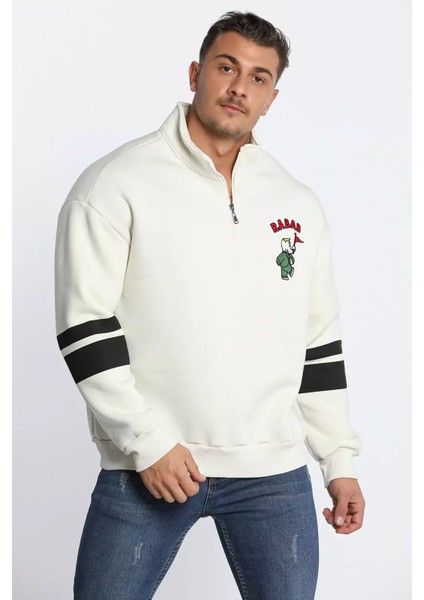 Erkek Yaka Fermuarlı Nakışlı Sweatshirt P-00006414