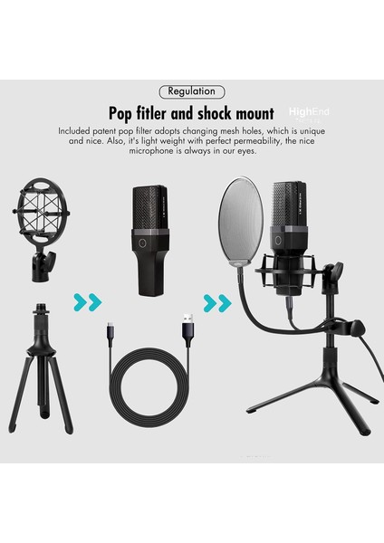 Profesyonel Stüdyo Mikrofon Kayıt Frekans Aralığı: 20Hz – 20KHZ Condenser Masaüstü Canlı Yayın Mikrofonu Pc Usb, Oyun, Podcast, Kayıt, Yayın, Mac, Winows ile Uyumlu X1