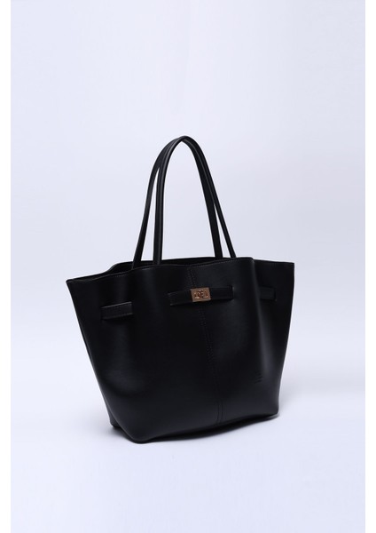 Siyah Shk159 Deri, Astarlı, Çıtçıtlı, Kilit Detaylı El, Kol Ve Omuz Çantası U:25 E:40 G:10 Cm fiyatları