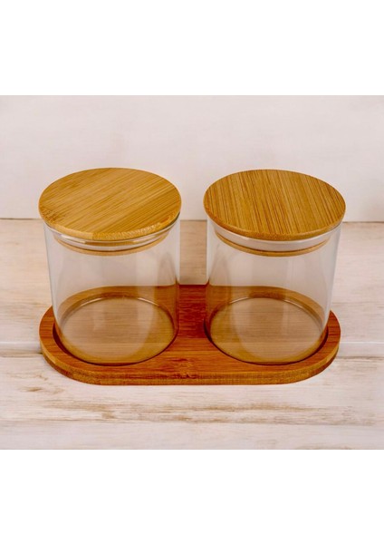 Bambu Standlı Baharat,tuz,kahve Çok Amaçlı Sunum Pamukluk Kavanozu