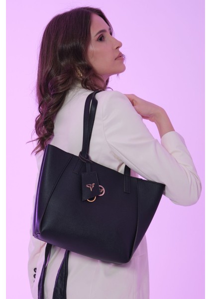 Sofia Mıknatıs Kapamalı Geniş Fermuar Bölmeli Orta Boy Kadın Siyah Omuz Kol Çantası modelleri