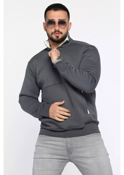 Yarım Fermuarlı Cepli Double Face Erkek Sweatshirt P-00013588 fiyatları