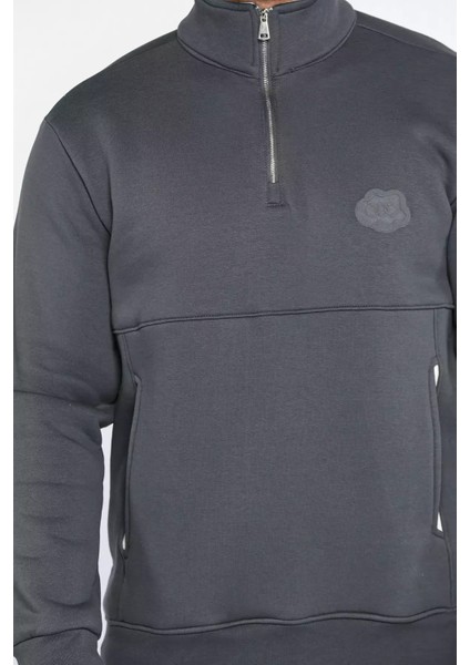 Yarım Fermuarlı Cepli Double Face Erkek Sweatshirt P-00013588 fırsatları