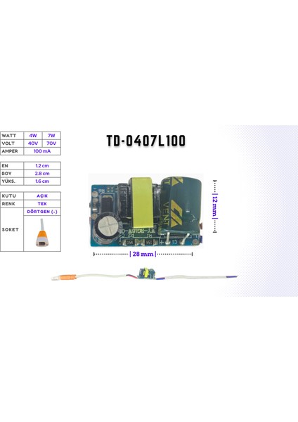 LED Drıver/trafo (4W-7W, 40V-70V, 100MA) LED Panel