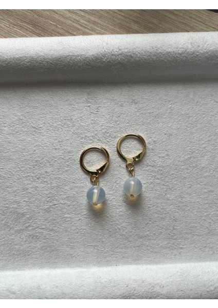 8 mm Opal Taşı Altın Kaplama Halka Küpe