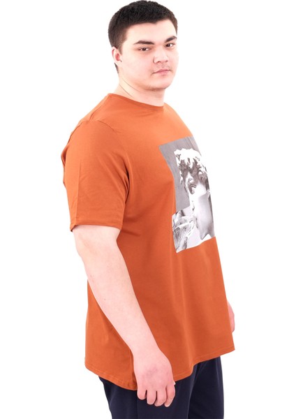 Mode Xl Büyük Beden Erkek T-Shirt Bisiklet Yaka Statue U25027 Tarçın modelleri