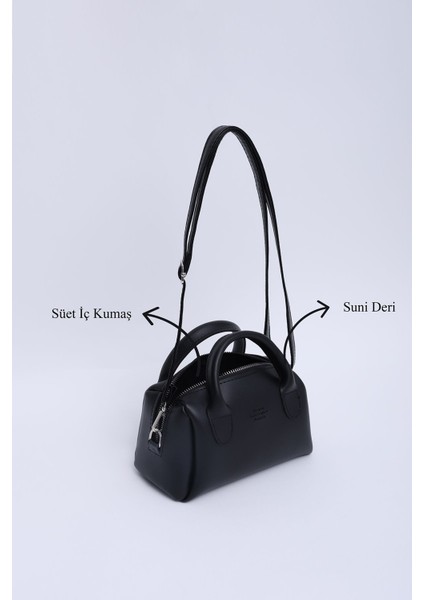 Siyah Shk184 Deri Tek Bölmeli Fermuarlı Ayarlanabilir Askılı El, Kol Ve Omuz Çantası E:20 U:12 indirimleri