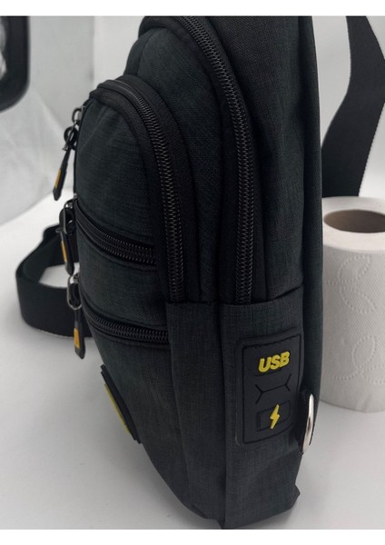 Siyah Unisex Newish Polo Su Geçirmez Keten Kulaklık Çıkışlı Çapraz Askılı Göğüs ve Omuz Çantası