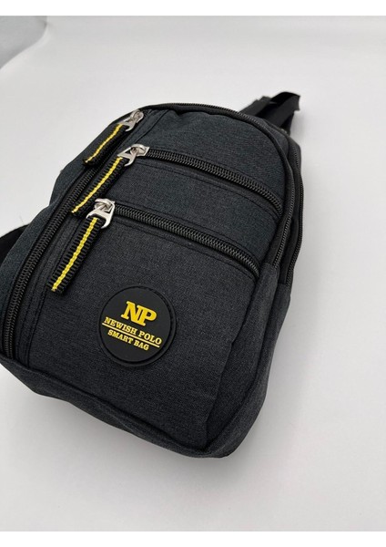 Siyah Unisex Newish Polo Su Geçirmez Keten Kulaklık Çıkışlı Çapraz Askılı Göğüs ve Omuz Çantası modelleri