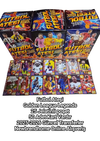 2025 Yeni Futbol Ateşi (Bombaa Seri ) 25 Poşet Toplam 50 Adet Kutusuz Futbolcu Kartı Oyun Kağıtları