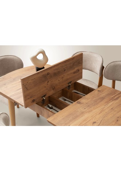 Ahşap Gizli Kaşıklık Bölmeli Salon Yemek Masa Sandalye Takımı 4 Nova Sandalyeli Ortadan Açılır Büyüyen fiyatları