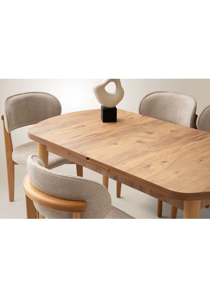 Ahşap Gizli Kaşıklık Bölmeli Salon Yemek Masa Sandalye Takımı 4 Nova Sandalyeli Ortadan Açılır Büyüyen modelleri