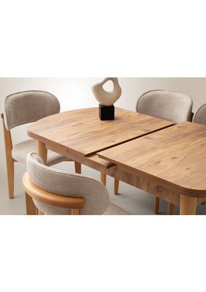 Ahşap Gizli Kaşıklık Bölmeli Salon Yemek Masa Sandalye Takımı 4 Nova Sandalyeli Ortadan Açılır Büyüyen fırsatları