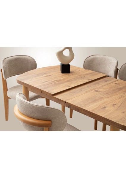 Ahşap Gizli Kaşıklık Bölmeli Salon Yemek Masa Sandalye Takımı 4 Nova Sandalyeli Ortadan Açılır Büyüyen indirimleri