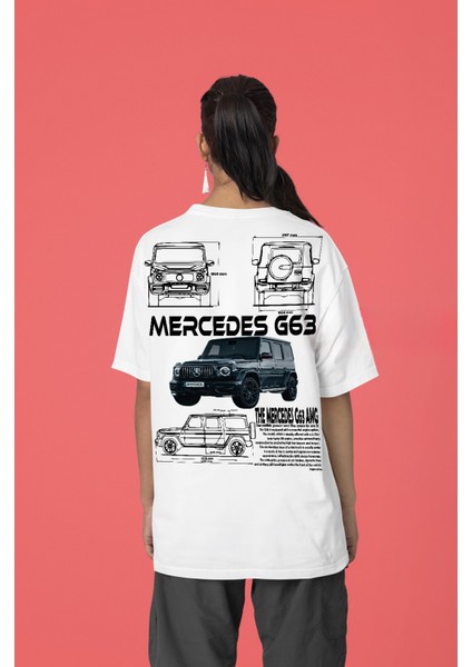 Beyaz Oversize Tişört Mercedes G63 Amg Teknik Çizim Baskılı – Araba Temalı Tasarım