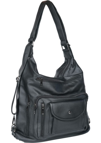 Kadın Siyah Yumuşak Deri Sırt Omuz Ve Çapraz Çanta