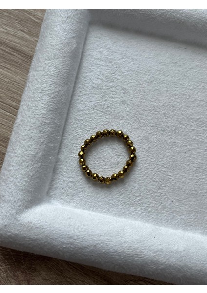 Minimal Faset Hematit Taşı Lastikli Yüzük