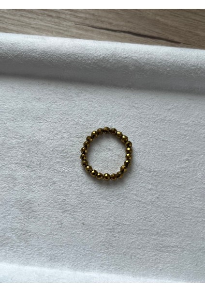 Minimal Faset Hematit Taşı Lastikli Yüzük