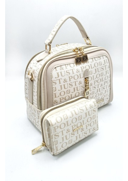 Kadın Örgülü 5 Bölmeli El Omuz Çantası Ve Cüzdan Kombini