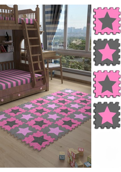 Dijital Baskılı Yıldız Desenli Çocuk Bebek Odası Yapboz Puzzle Japon Halı