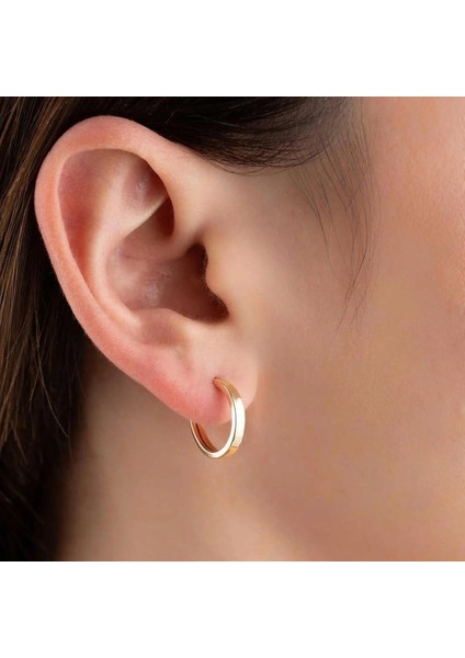 14 Ayar Altın Düz Halka Gizli Kilit Küpe TEKLİ 1.5 cm